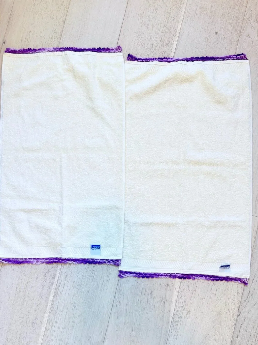 Vintage CottageTowel Sets Crochet Flowers Cream Purple Grandmacore